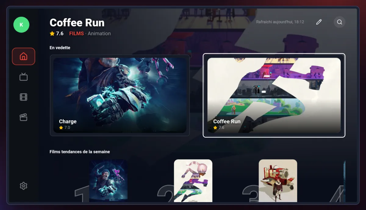 Accueil de MystikTV sur Android TV&nbsp;: films en vedette et tendances de la semaine