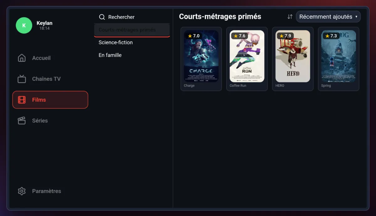 Catalogue de films sur Android TV