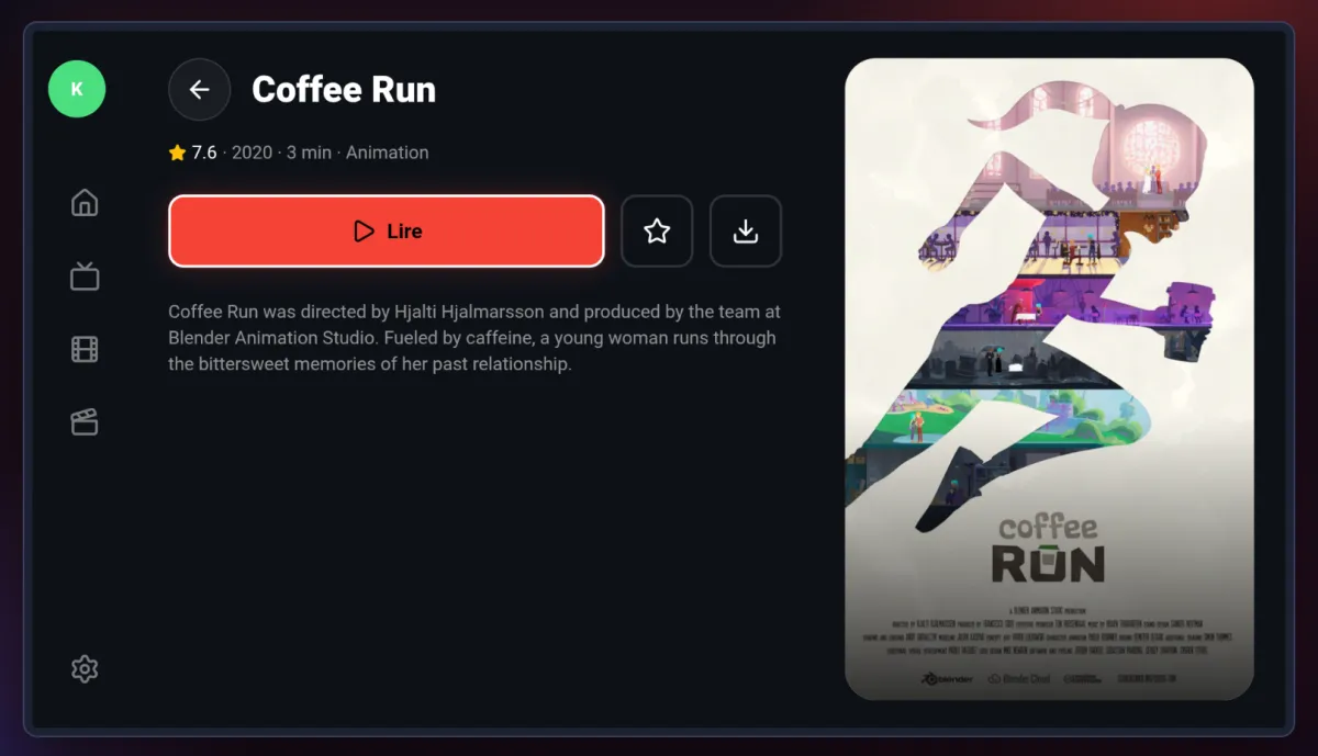 Fiche d'un film sur Android TV
